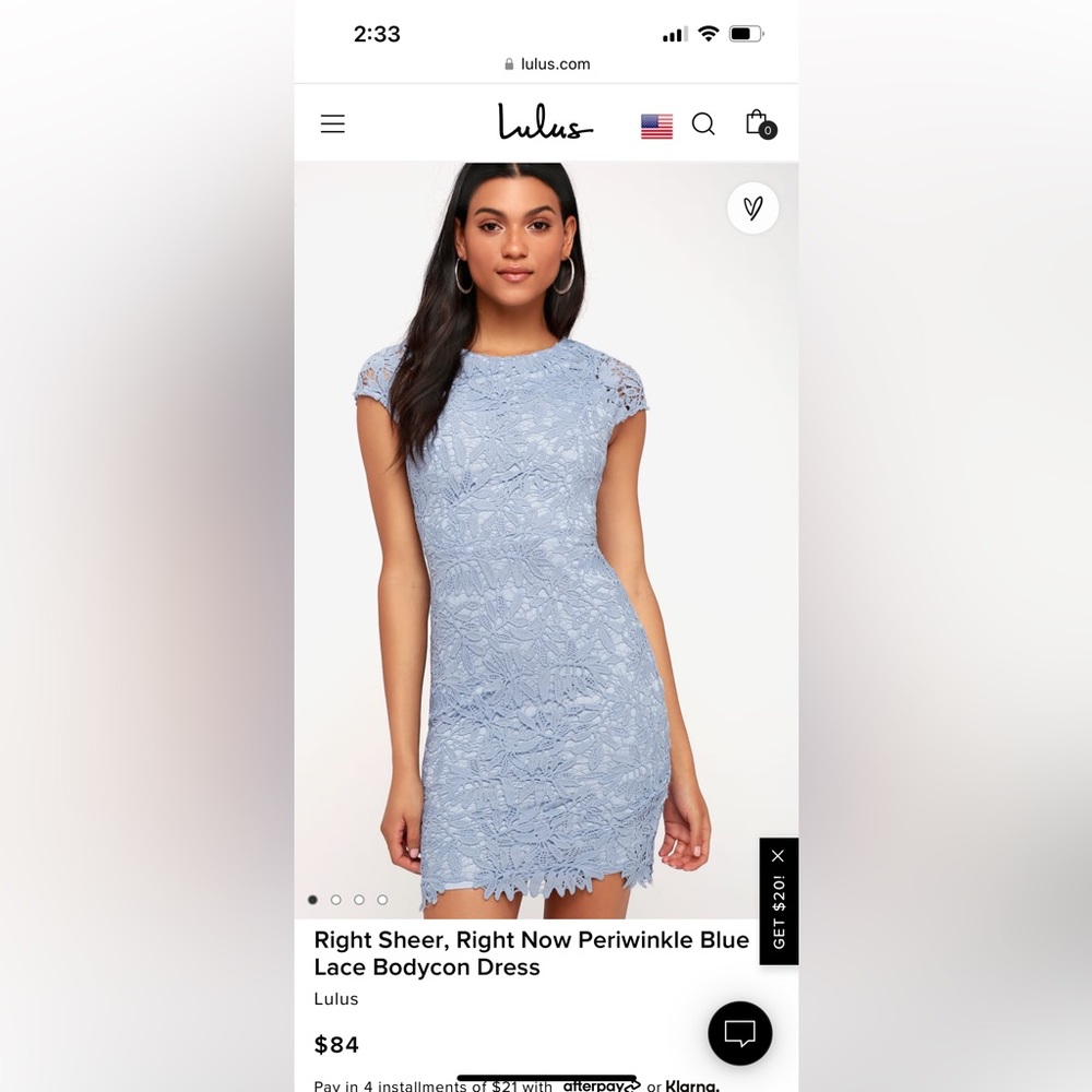 Lulu's Periwinkle Blue Cap Sleeve lace sheath dress